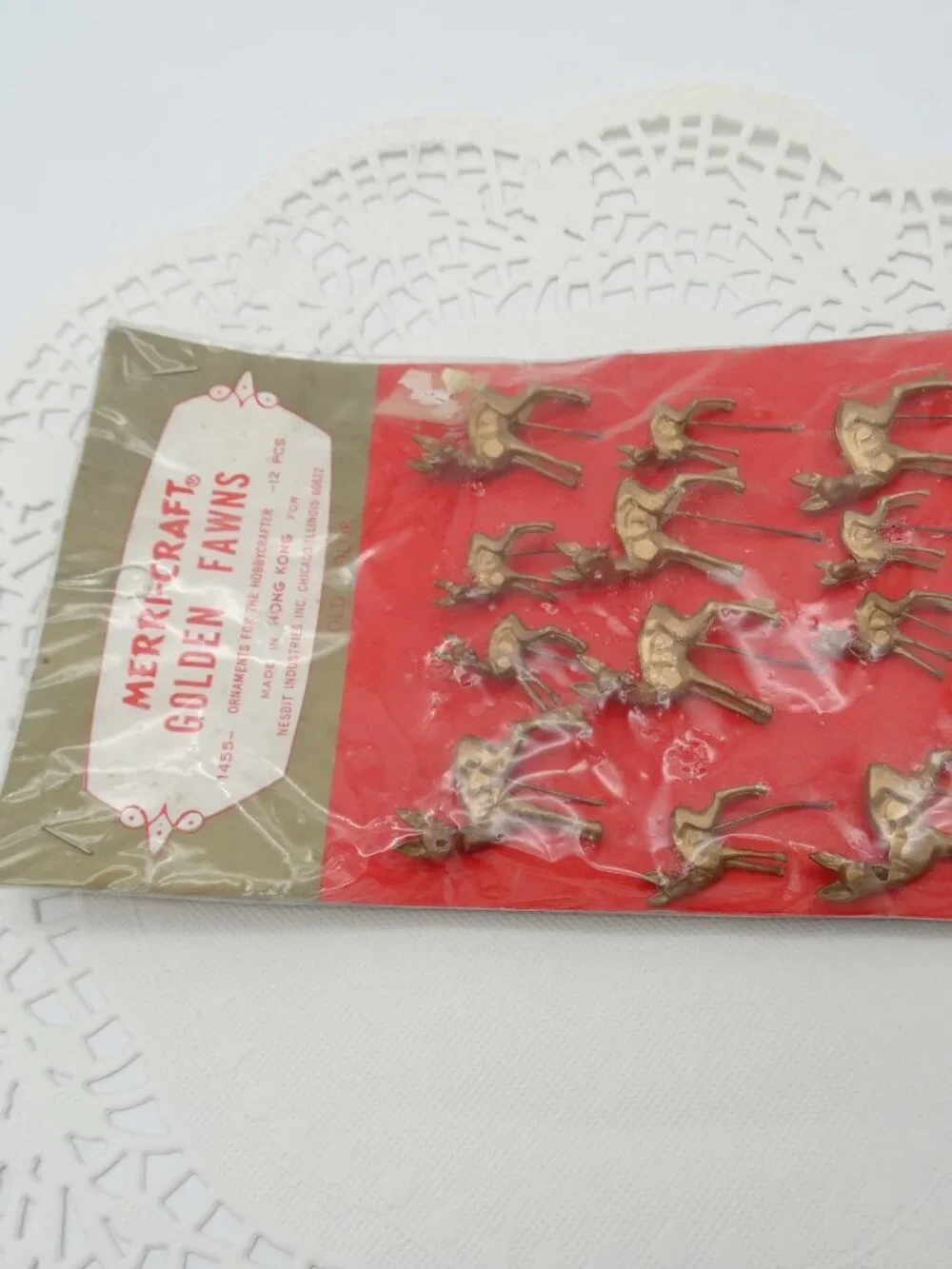 Vintage Merri-Craft Golden Fawns 12 Christmas Craft Picks Made in Hong Kong